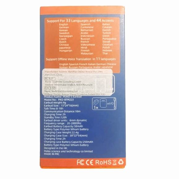 Peiko S BTM-223 Bluetooth Translator Earbud Voice Group Back Office Offline PKO - Picture 3 of 4
